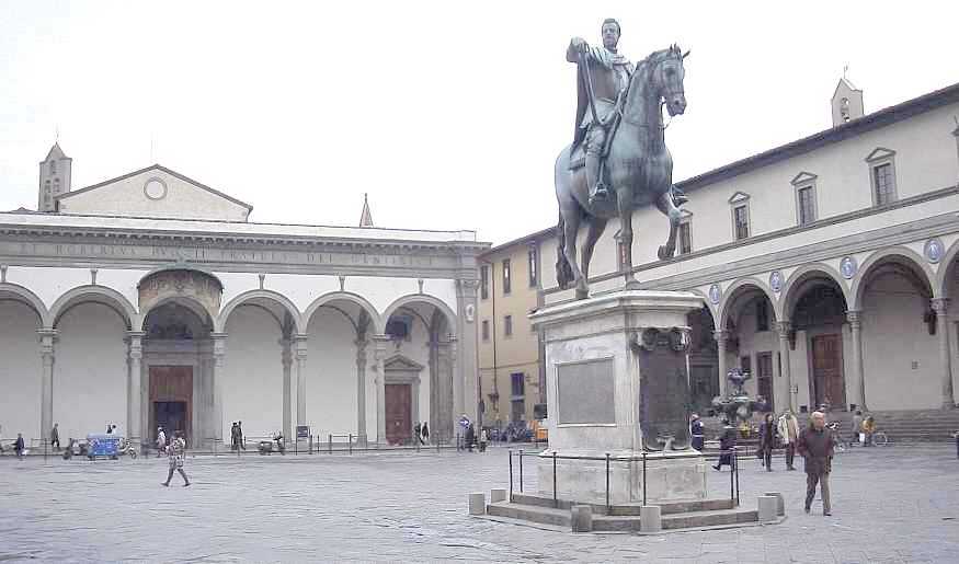 A Florentine mounted policeman directing traffic